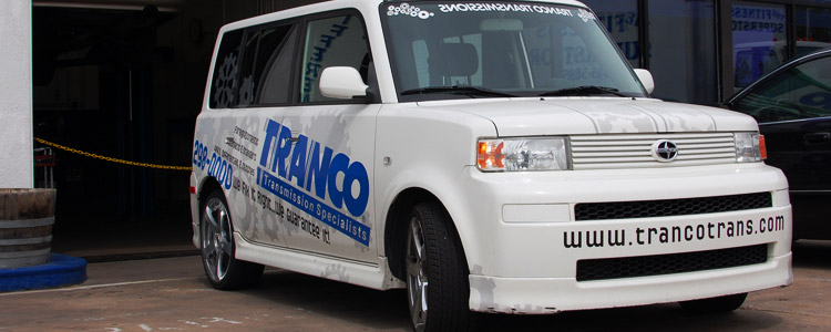 Tranco vehicle outside the transmission repair shop